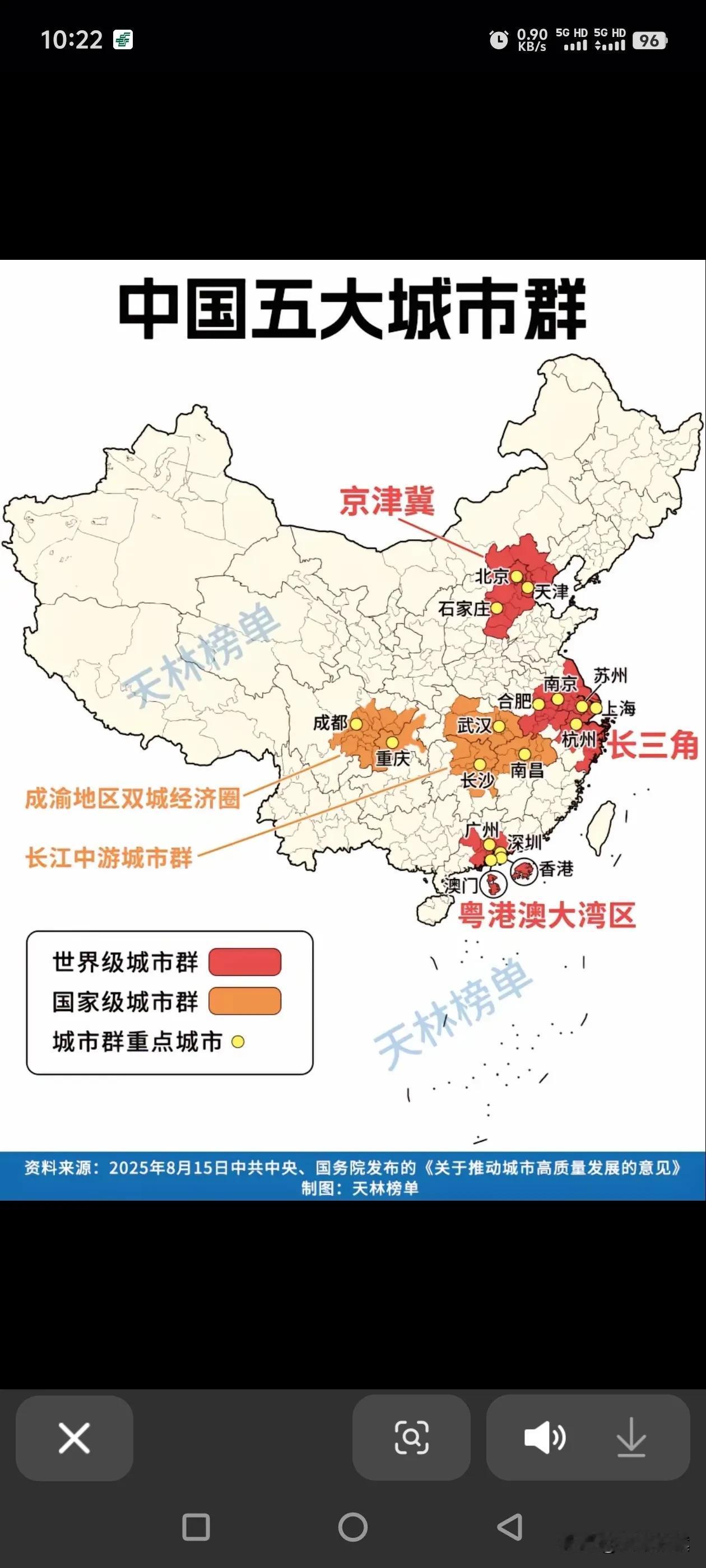 我国五大城市群中，只有长江中游城市群和长三角城市群是直接相连的。但是平时观察就