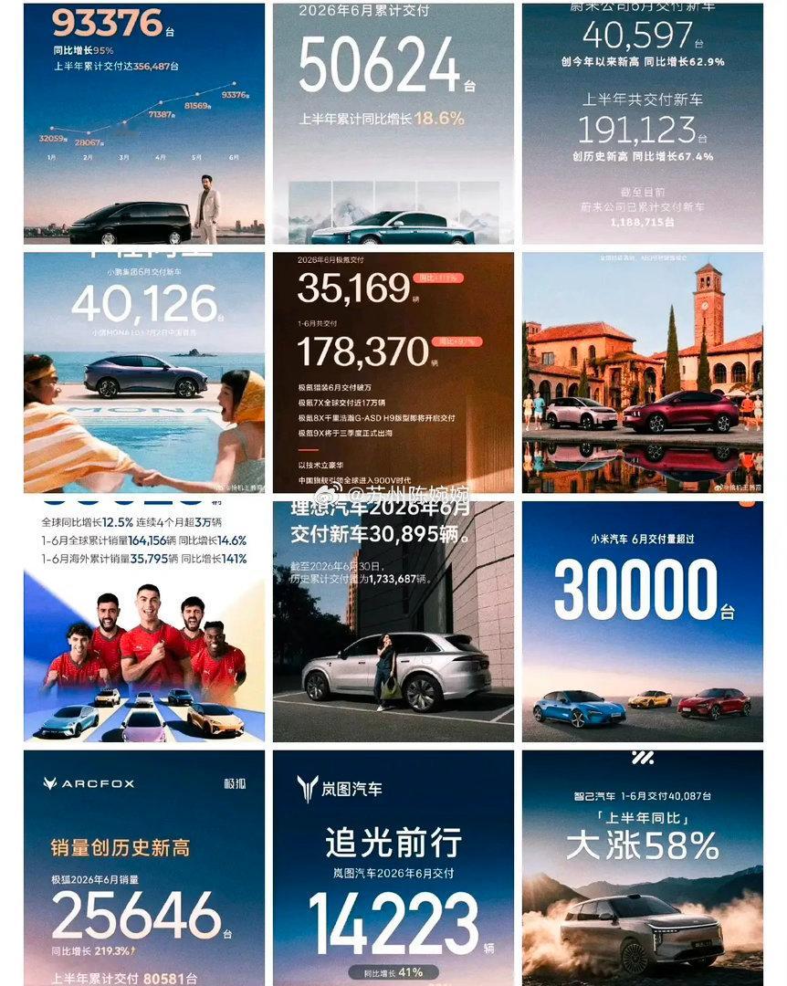 各大车企6月销量出来了，浪潮褪去，谁在裸泳一目了然！小米汽车6月超3万台，没有车