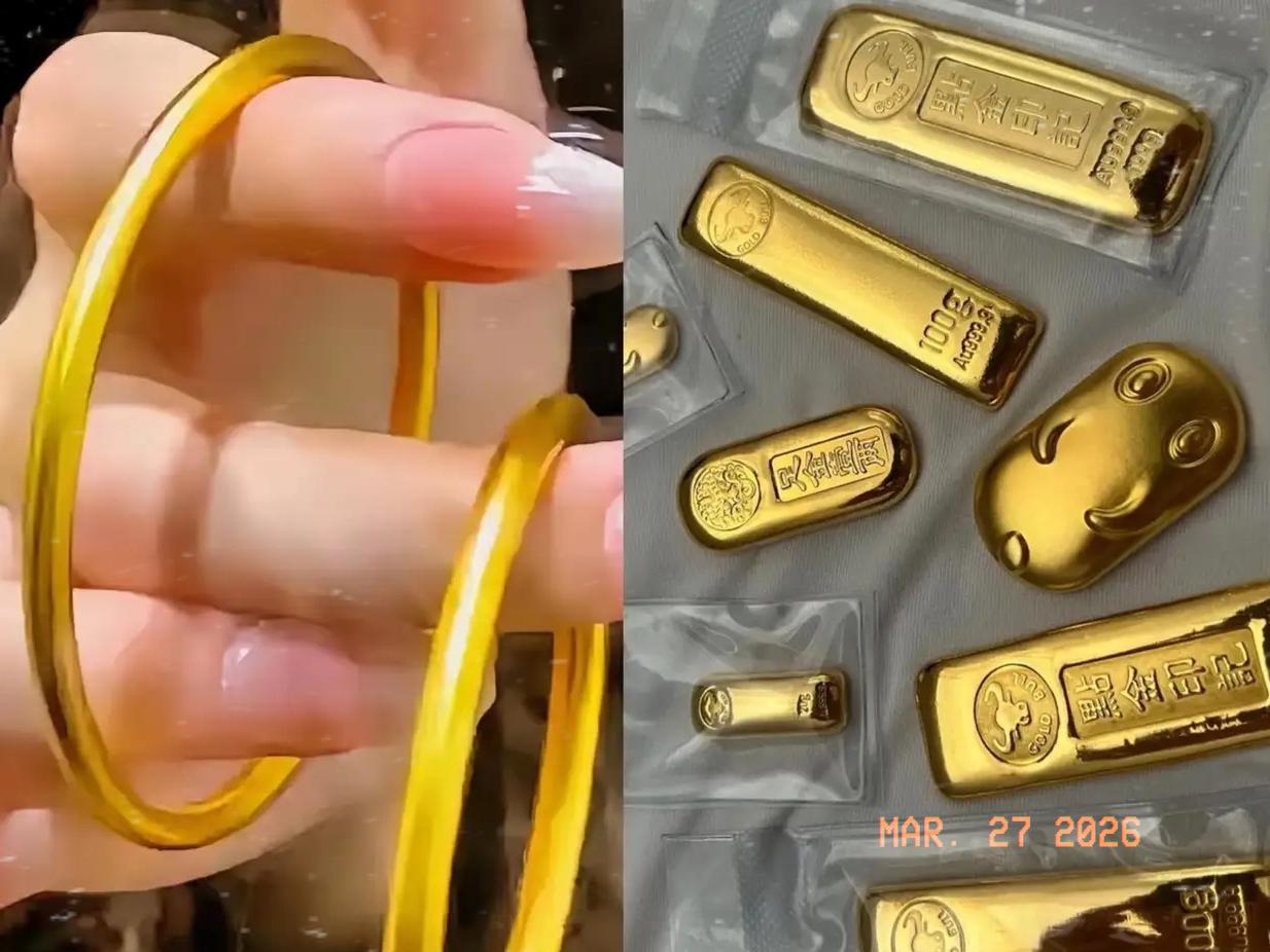 这下可太刺激了，金价跌得简直离谱！58克的实心金镯，半个月前还8万7咬着牙才