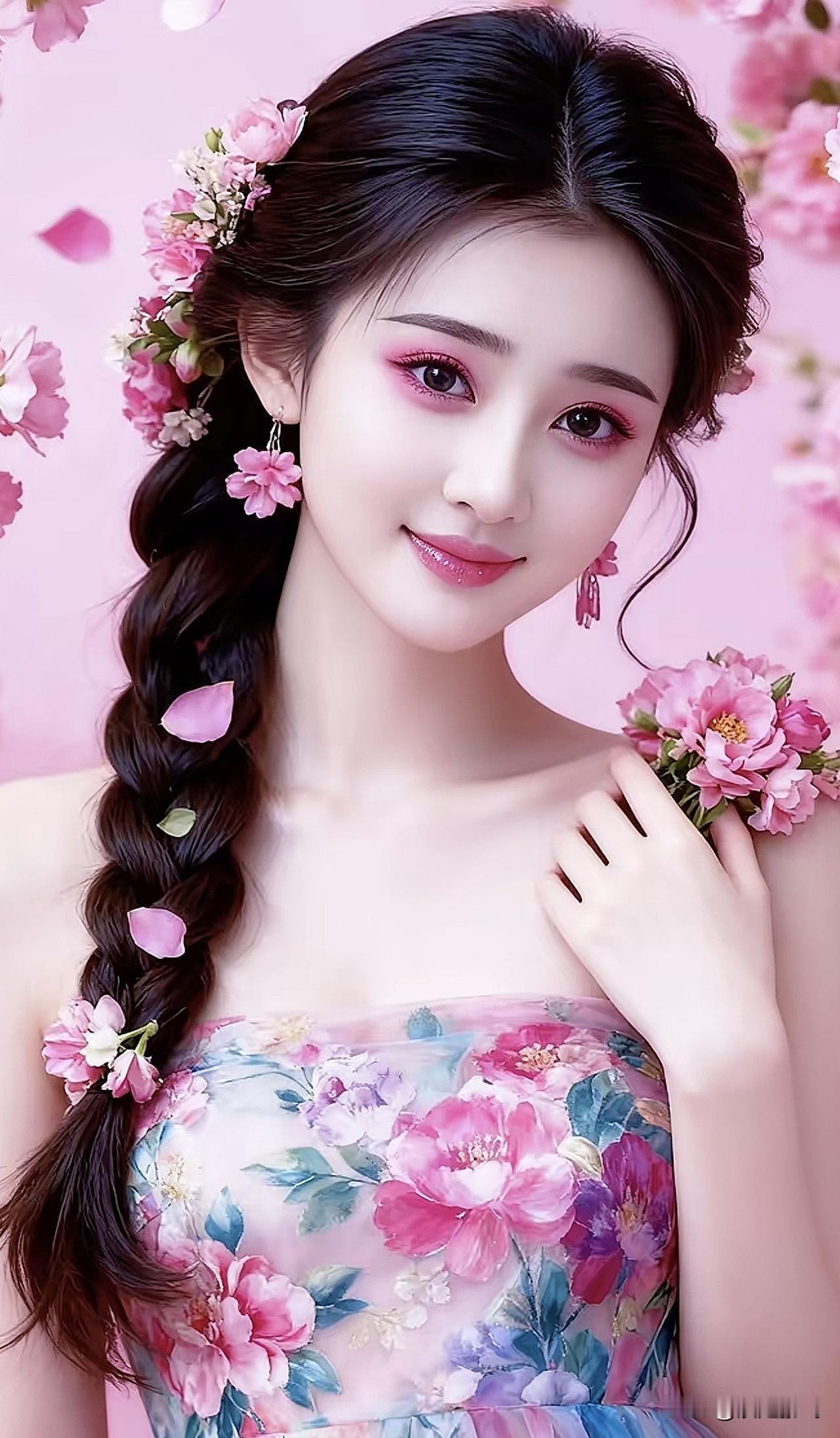 樱花少女，温柔似水，花海中的梦幻仙子唯美樱花景紫色花海少女梦幻樱花写真紫色
