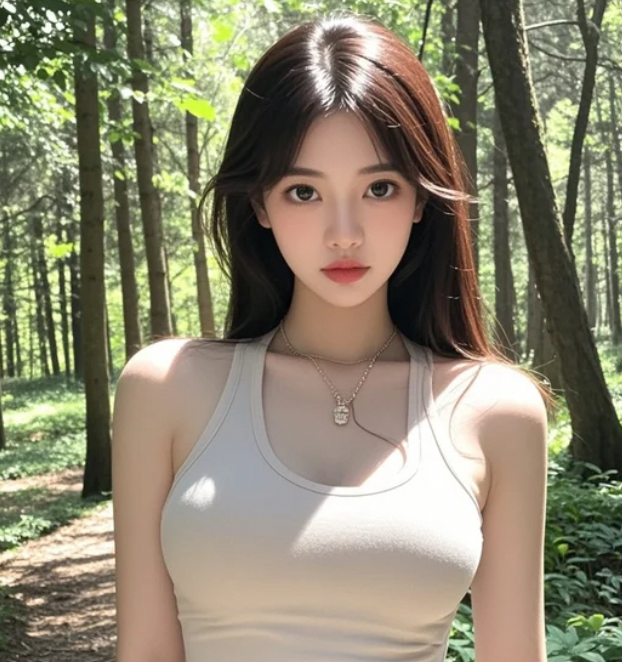 她的美融入森林，如同大自然的精灵
