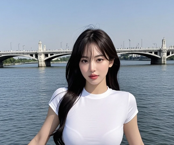 河畔回眸惊鸿影，风华绝代水云间