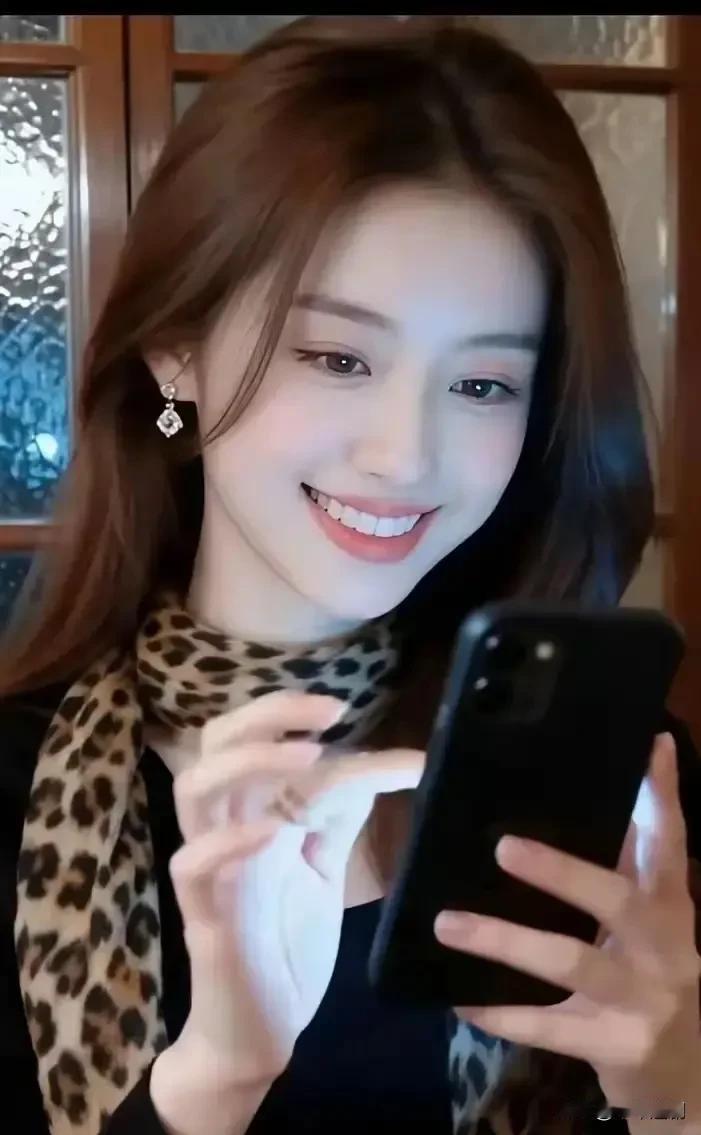 成熟稳重的美女你喜欢吗?指尖划过屏幕，笑意漫过眉眼。豹纹围巾裹着温柔，连自