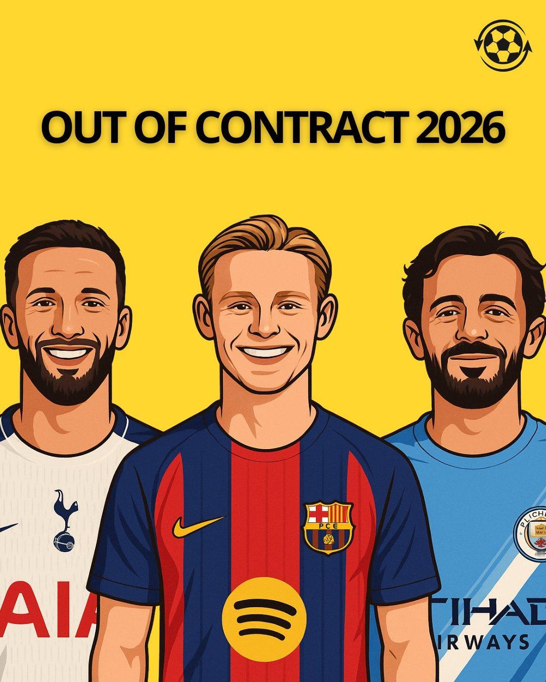 ✍️2026年合同到期的中场球员名单：🔸弗兰基·德容（巴塞罗那）🔸贝