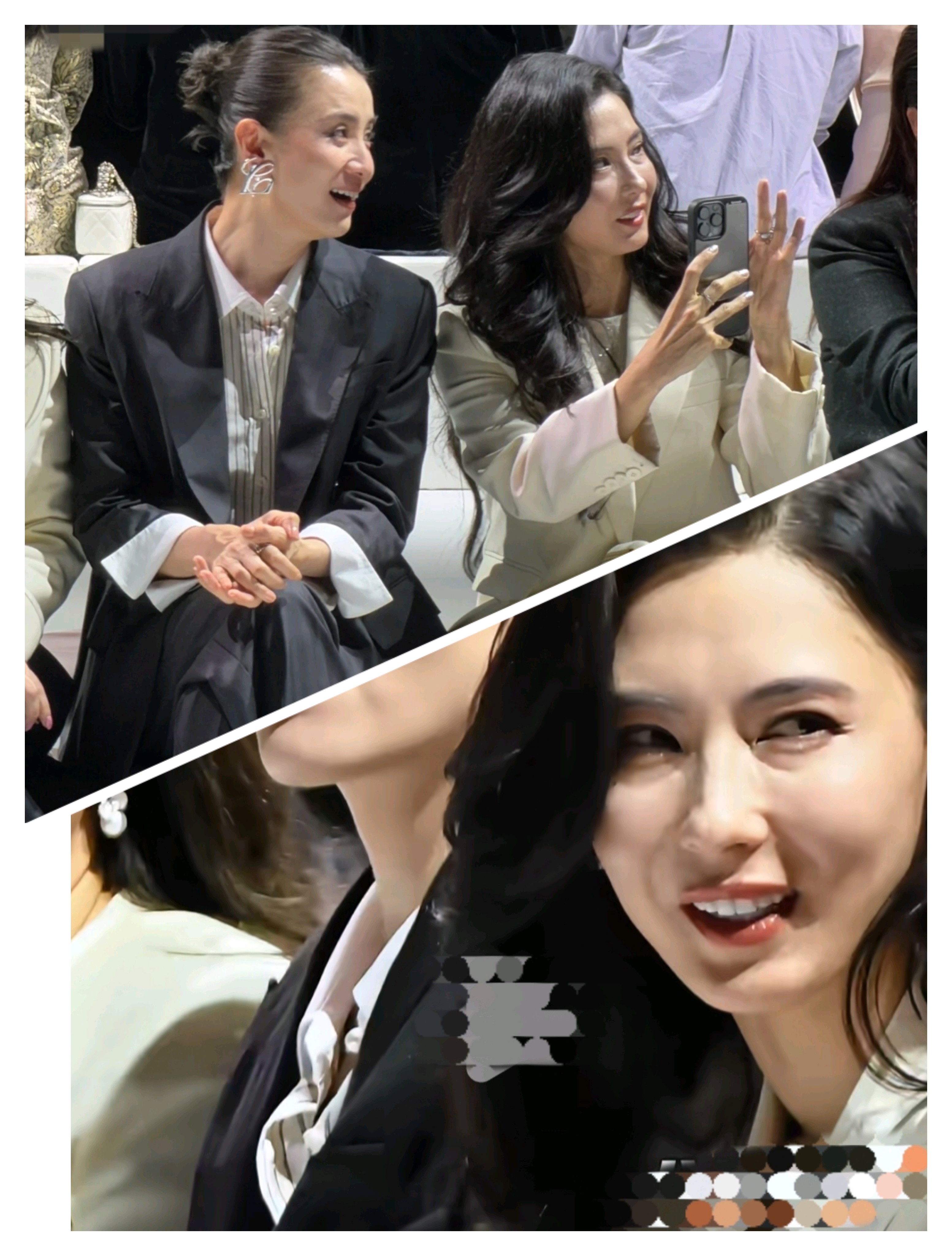张柏芝的脸肿了，但手又很干瘦，应该是医美动过脸了，可惜她那么顶级的骨相，自然老去更美。旁边宋佳的脸看