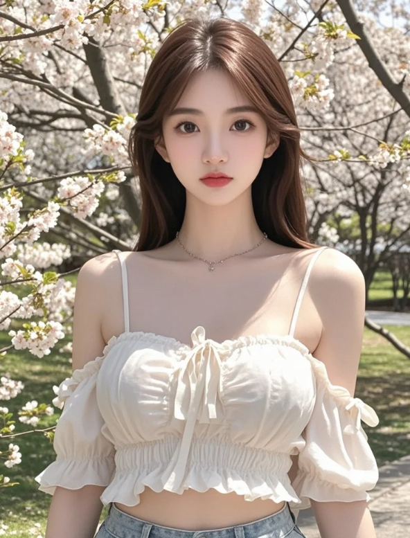 樱花树下，佳人回眸花失色