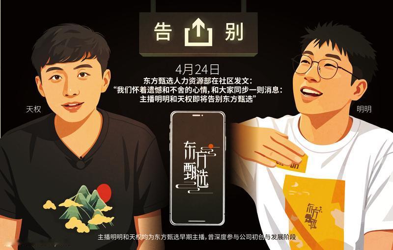 4月25日下午，东方甄选4名主播明明、天权、中灿、林林同日宣布离开。他们都表示不
