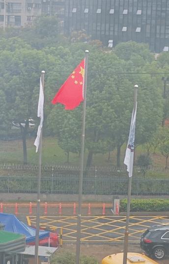“解释不清了!”安徽，一名女子见雨中立着三面旗帜，心生敬意，轻声唱起《歌唱祖国》