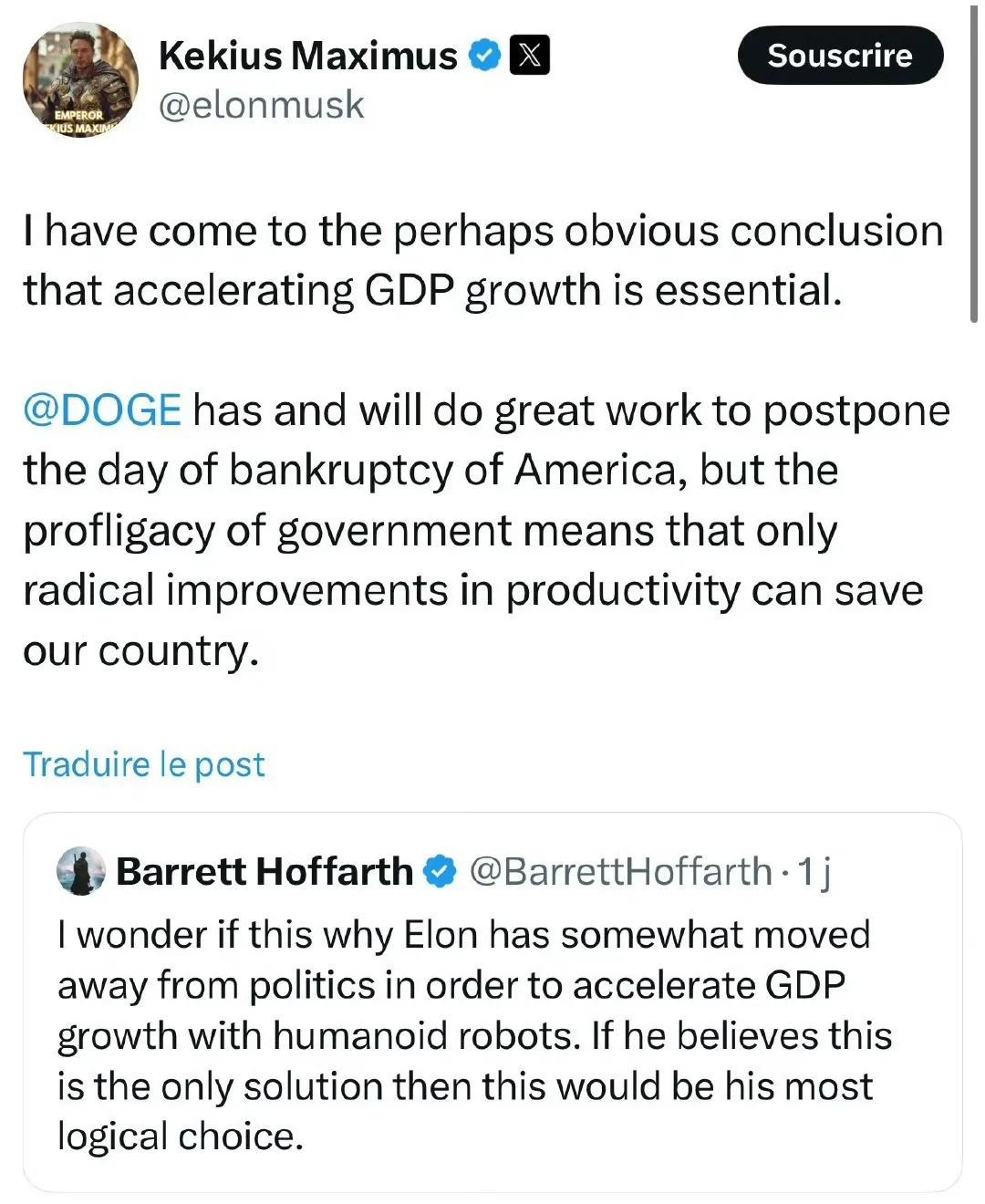 马斯克对美国政府的挥霍不满？他认为只有靠他发展人形机器人，增加GDP，才能拯救美