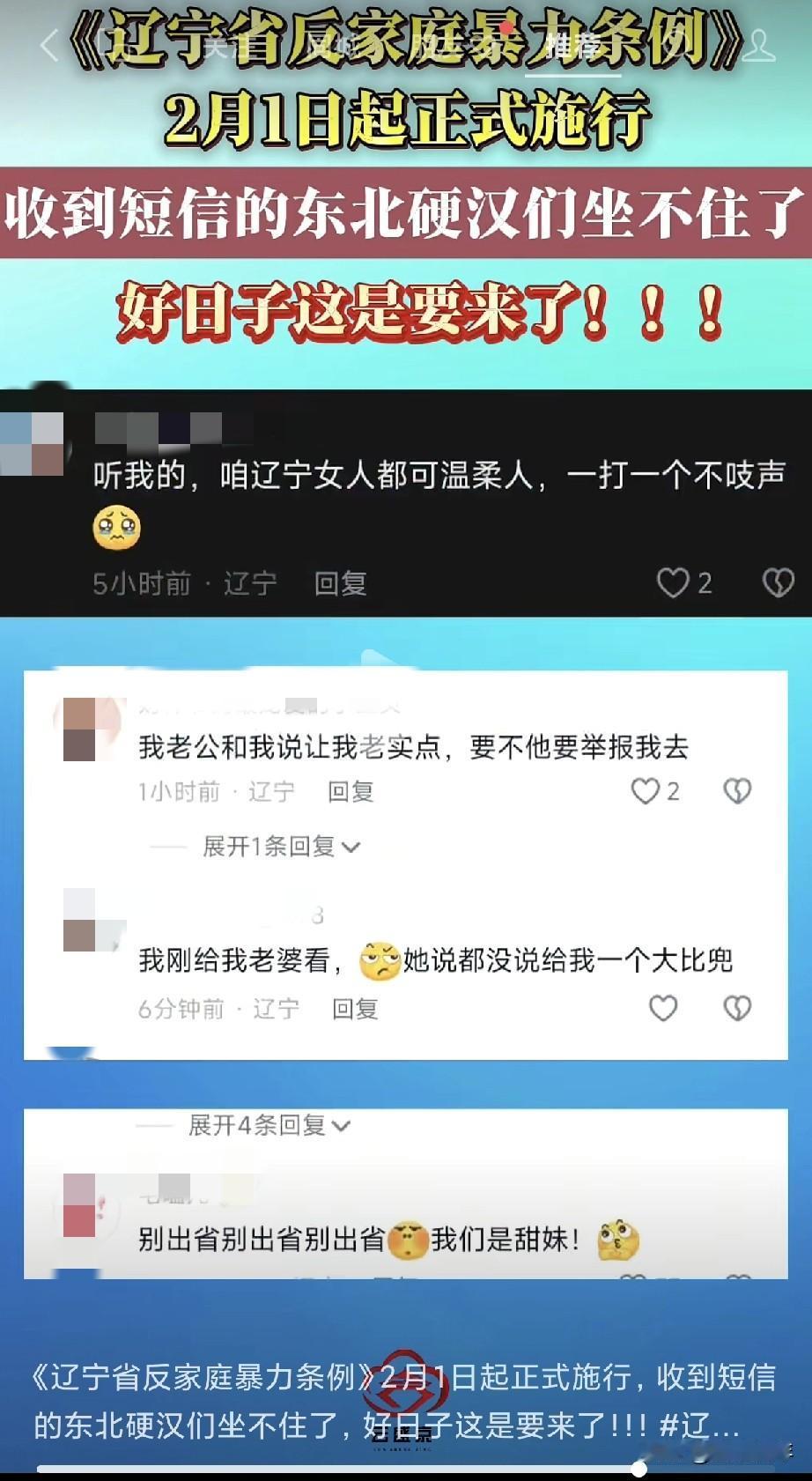 东北老爷们集体破防！辽宁反家暴条例来了！直接把评论区炸成了大型整活现场。有人说“