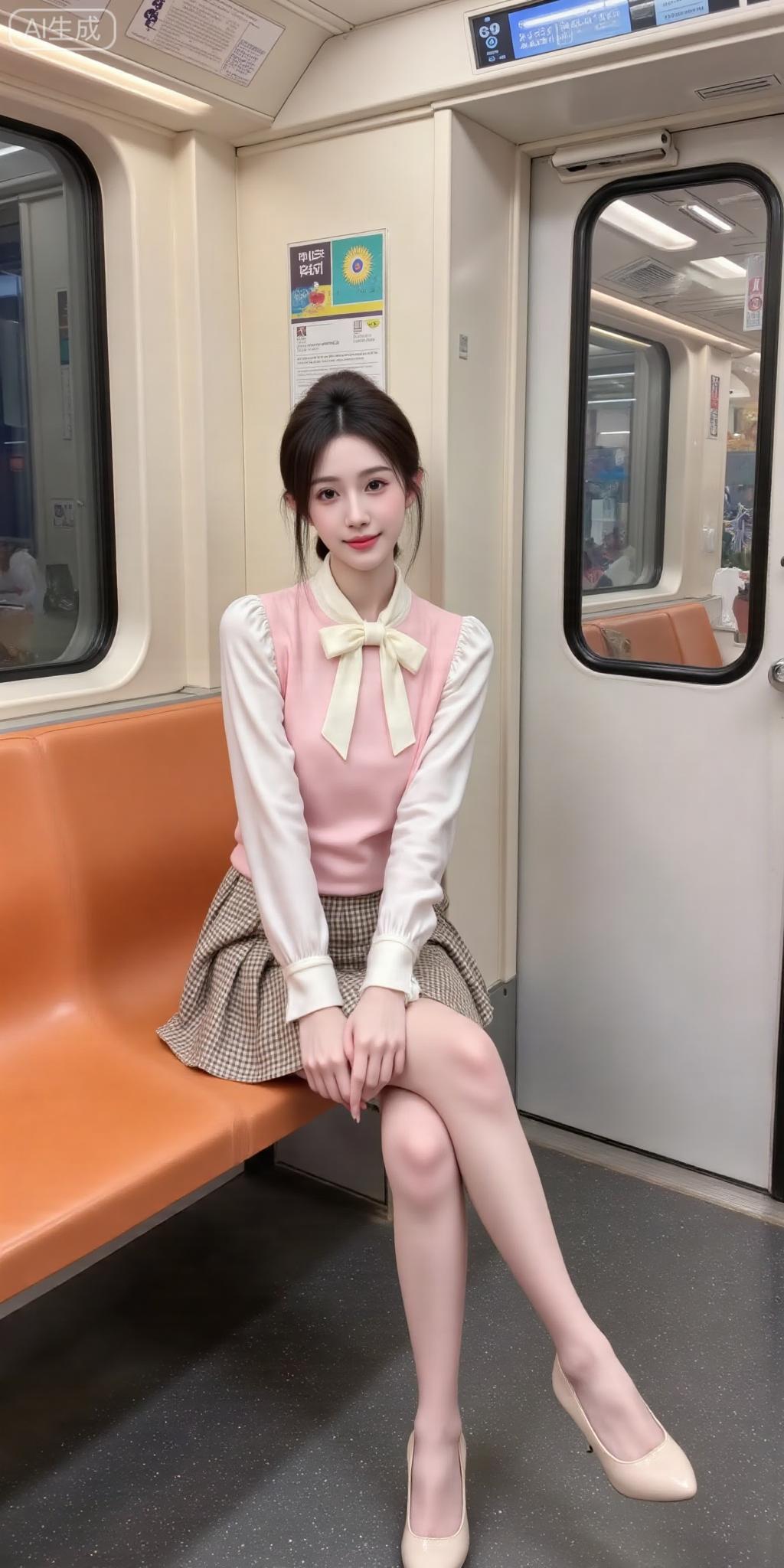  地铁偶遇粉调穿搭，是心动的通勤甜妹粉系少女穿搭地铁女神穿搭