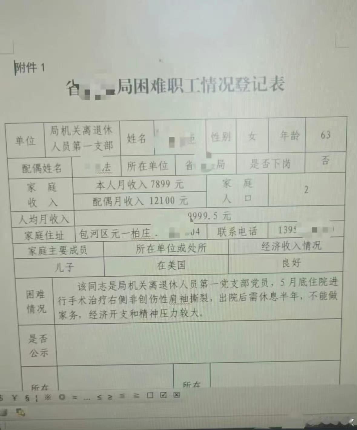 合肥夫妻两人月收入两万，儿子在美国，经济状况良好，竟然是困难职工？要不是这张表流
