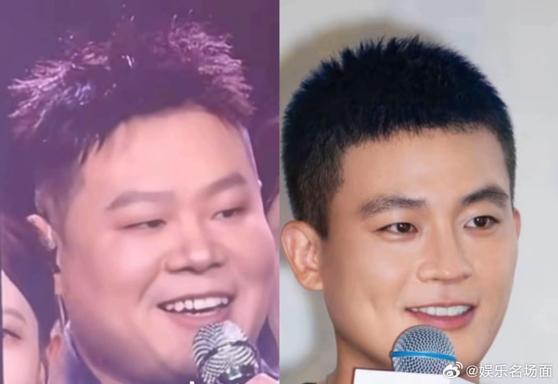 岳云鹏演唱会这造型真让人感到陌生，第一张像极了胖了的欧豪，第二张像极了胖了的薛之