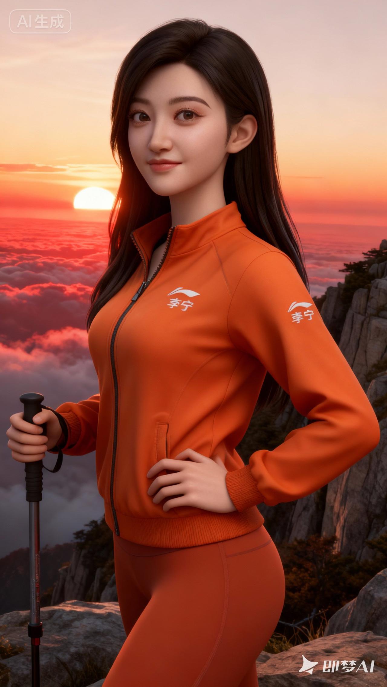 日落时分，元气少女与登山杖的完美邂逅🌅🏃‍♀️