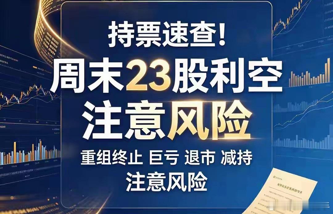 持仓抓紧自查！周末23家公司扎堆爆出利空：重组告吹、巨亏、退市预警、大额减持，务