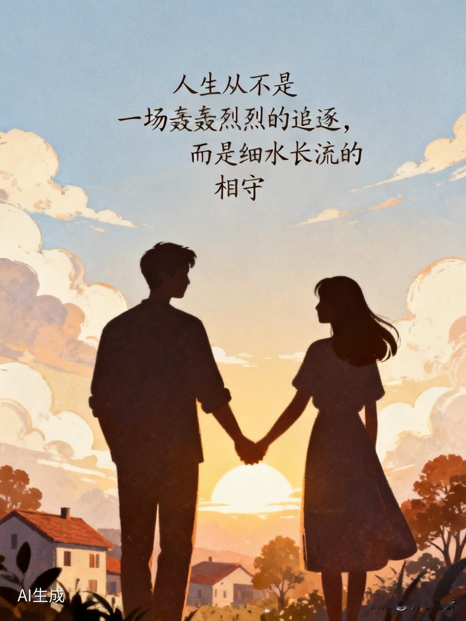 人生从不是一场轰轰烈烈的追逐，而是细水长流的相守。年少时为爱奋不顾身，以为心动便