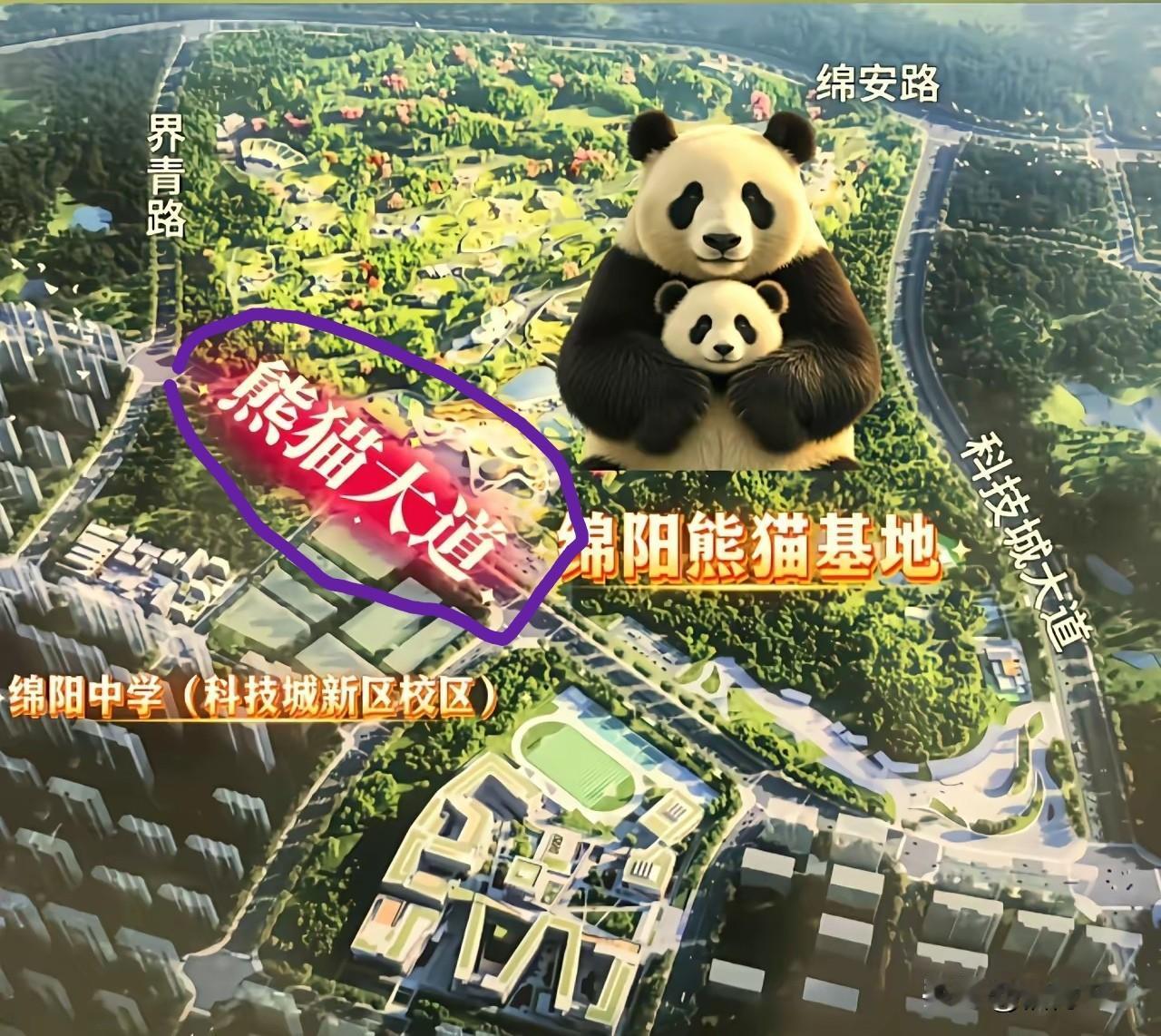绵阳也有熊猫大道了，网友们千万不要因为成都早就有了熊猫大道，就喷这是又一次模仿成