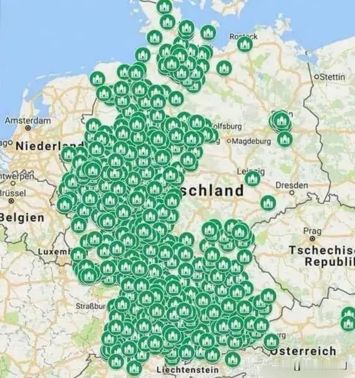 德国清真寺分布图说一个有趣的事，德国清真寺分布图，德国选举分布图，德国工厂分