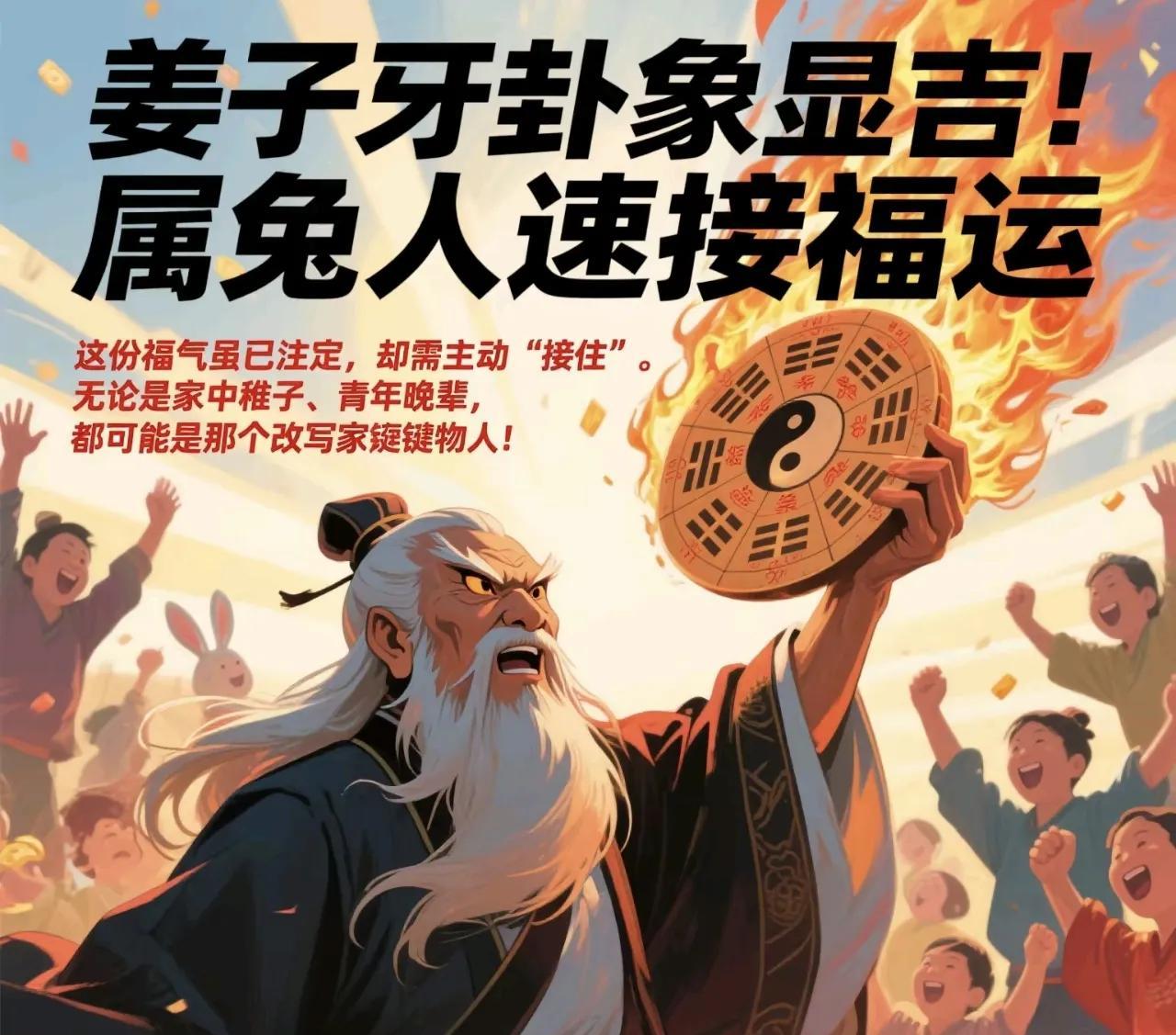 姜子牙卦象显吉！属兔人速接福运！相传姜子牙卦象神秘灵验，这次竟指向属兔之人！