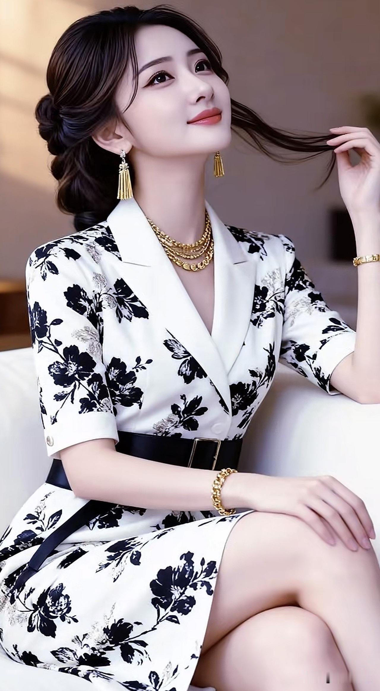 优雅黑白色调，复古风连衣裙，气质女神范儿气质灰调连衣裙黑白律动连衣裙棕色波点