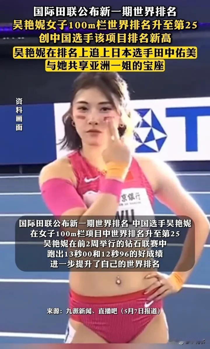 12秒96杀进世界前25！吴艳妮凭啥成亚洲栏王？5月8日国际田联排名公布，