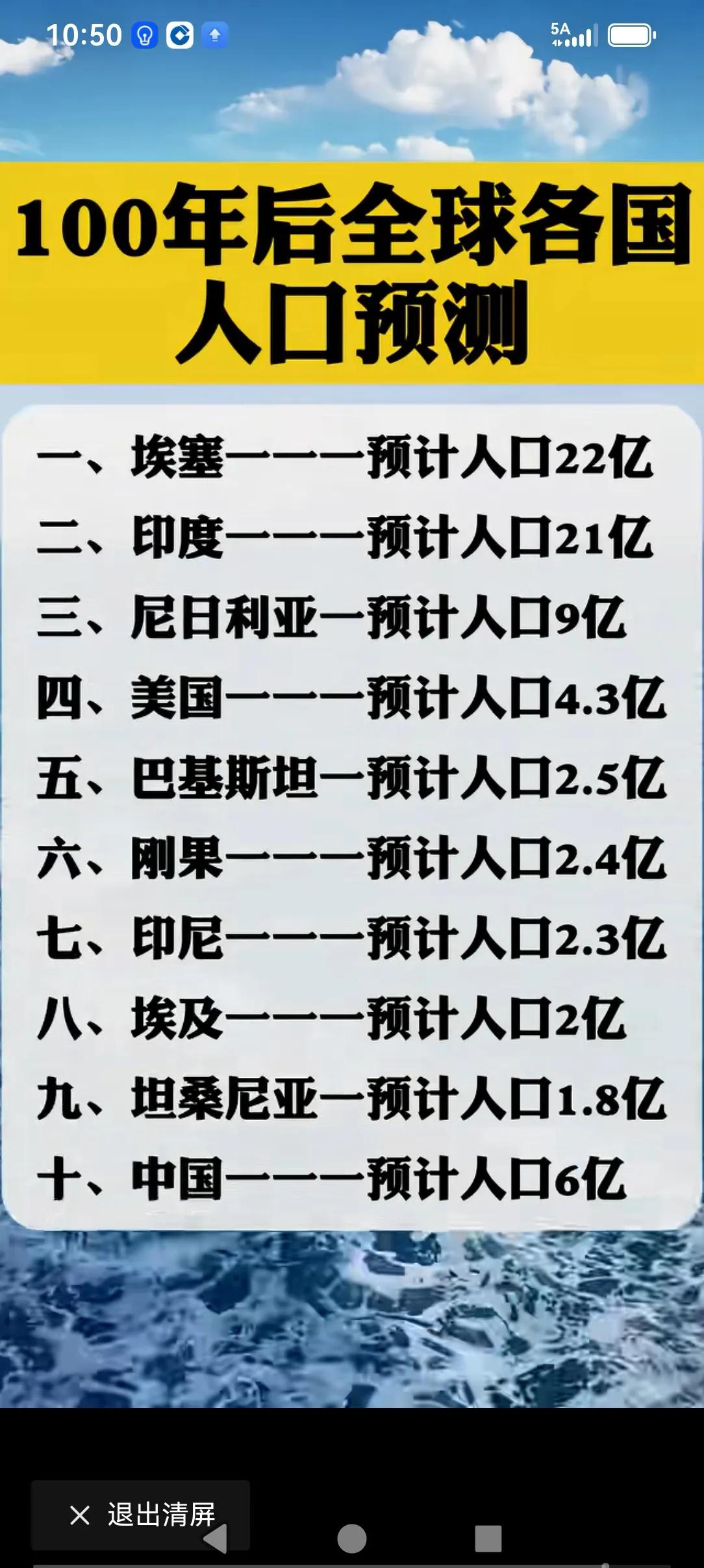 这个是谁预测的呢！一百年后人口排名前十的国家，那个时候排名第一的这个埃塞，是一点