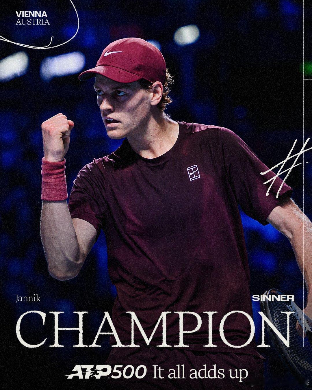 辛纳斩获第22冠👍ATP500维也纳决赛，头号种子辛纳3-66-37-5