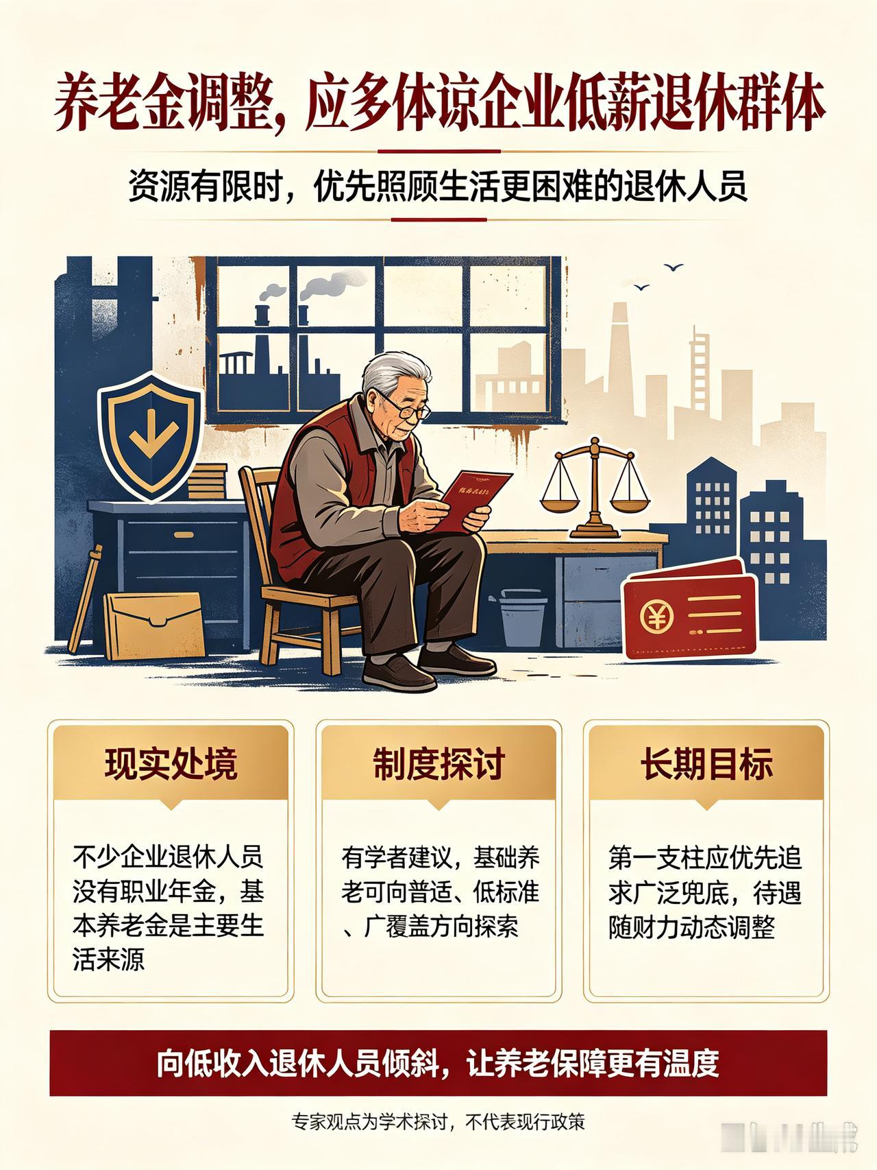 面对迟迟未落地的养老金调整，更该多体谅企业低薪退休群体在河南，有一大批上世