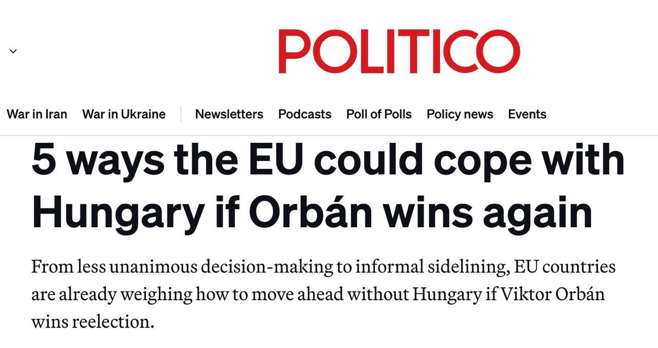 据Politico消息，欧盟内部正制定预案，准备阻止欧尔班及部分成员国领导人瘫痪