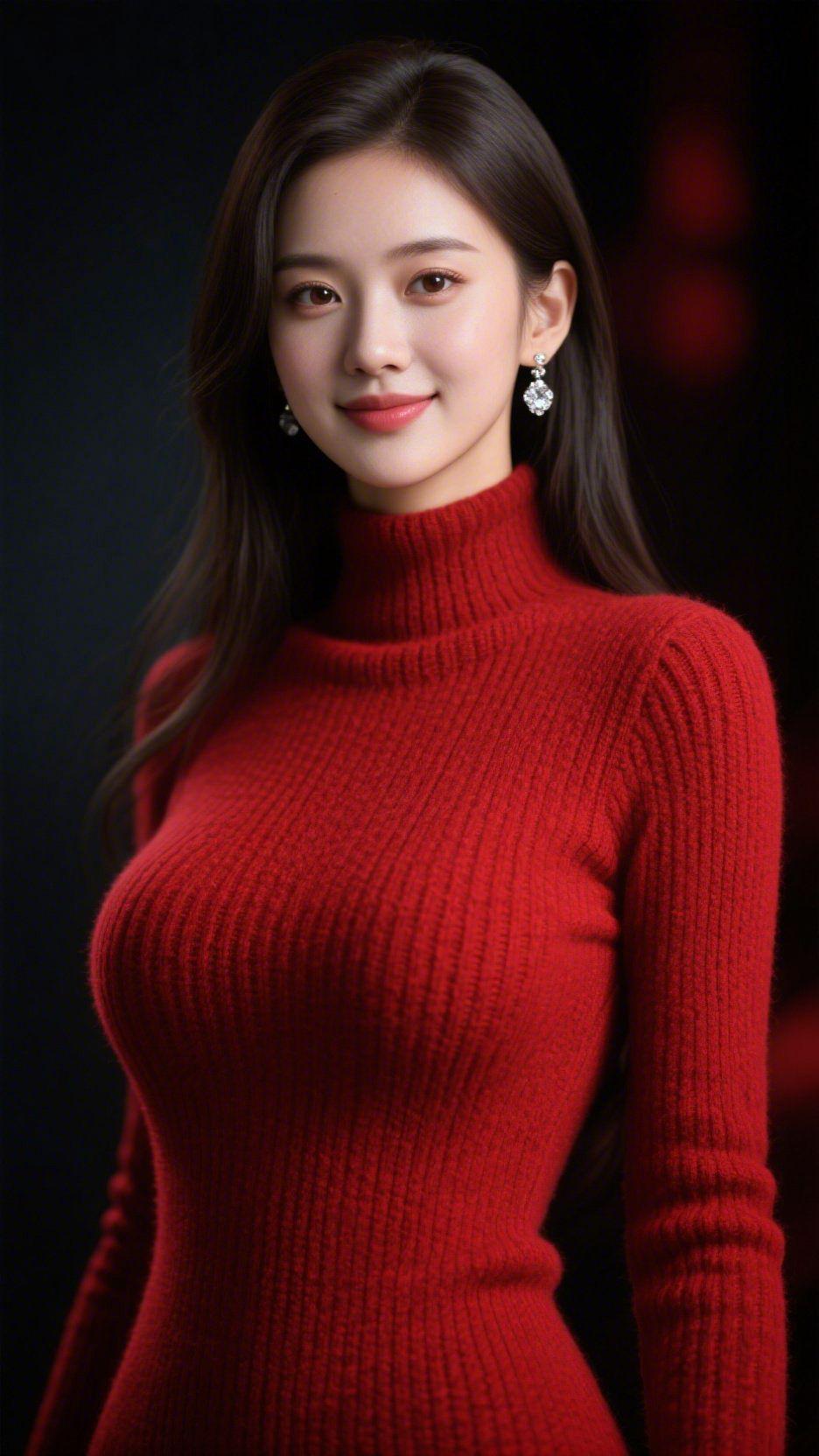 《红绒裹着冬的温》暗境中的红，似将秋末暖枫揉进了绒线的纹路里。她立于光影交