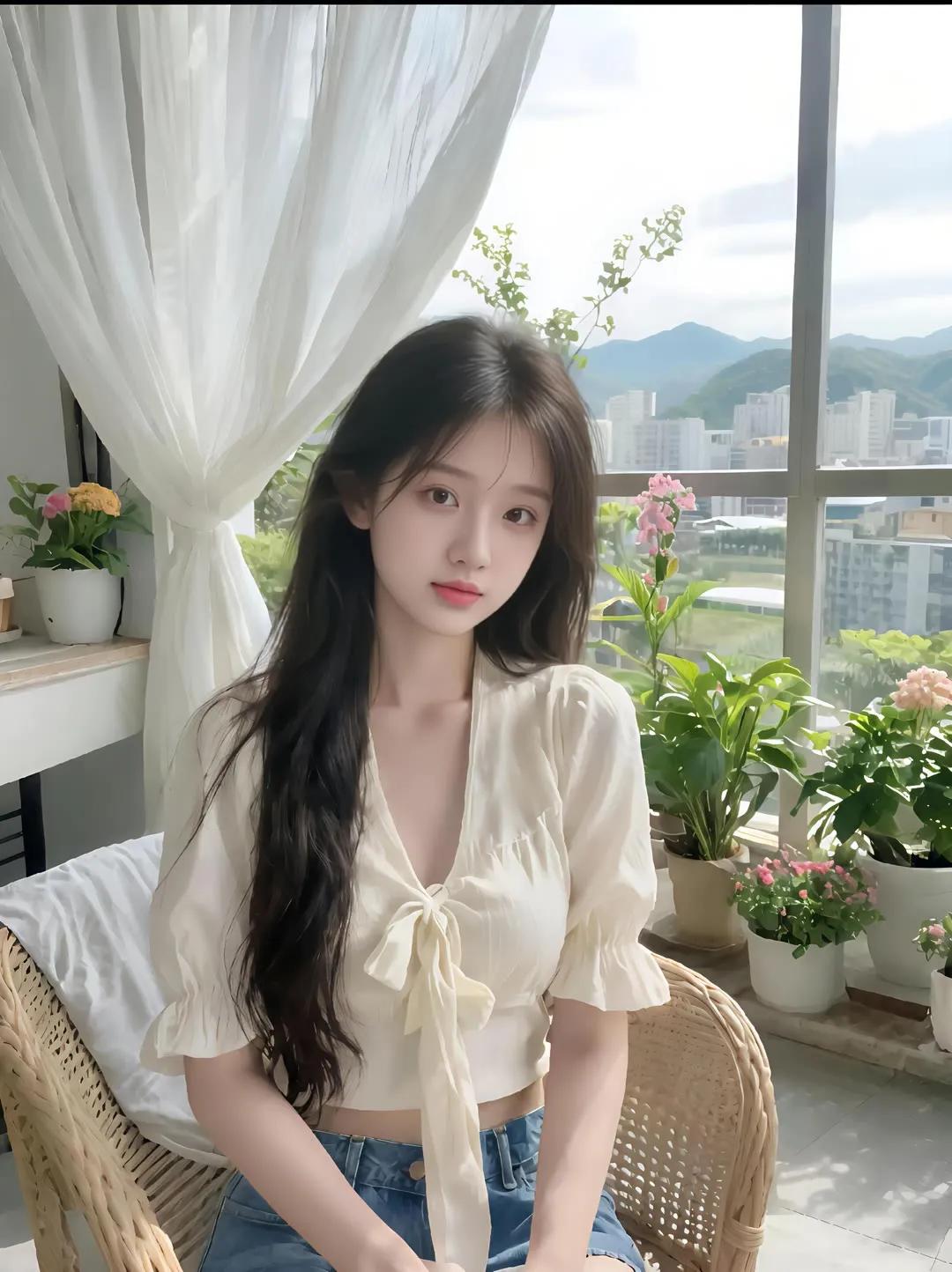 慵懒午后，少女心满满，白色穿搭，清新自然。街拍高清美女