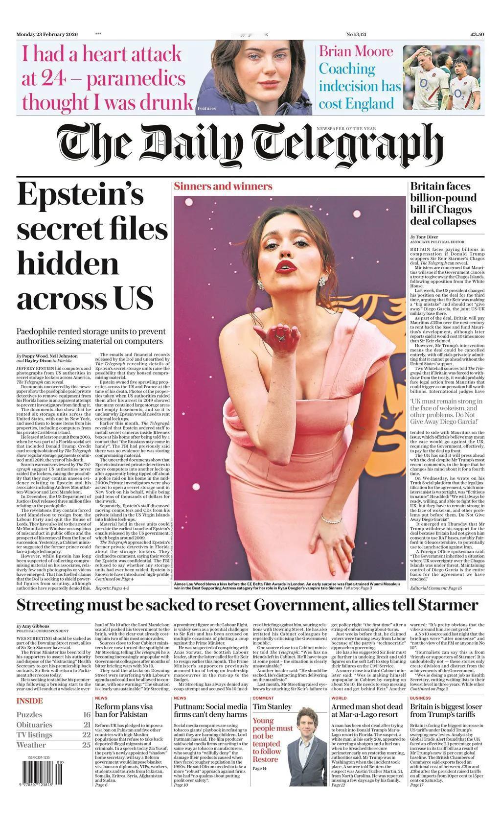 据《每日电讯报》报道，美国性犯罪富商杰弗里·爱泼斯坦在美国各地的秘密储物柜中隐藏