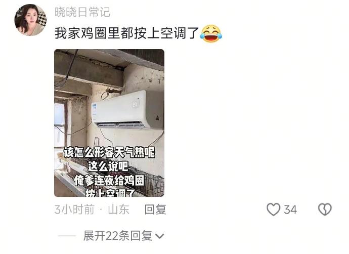 我家鸡圈里都按上空调了
