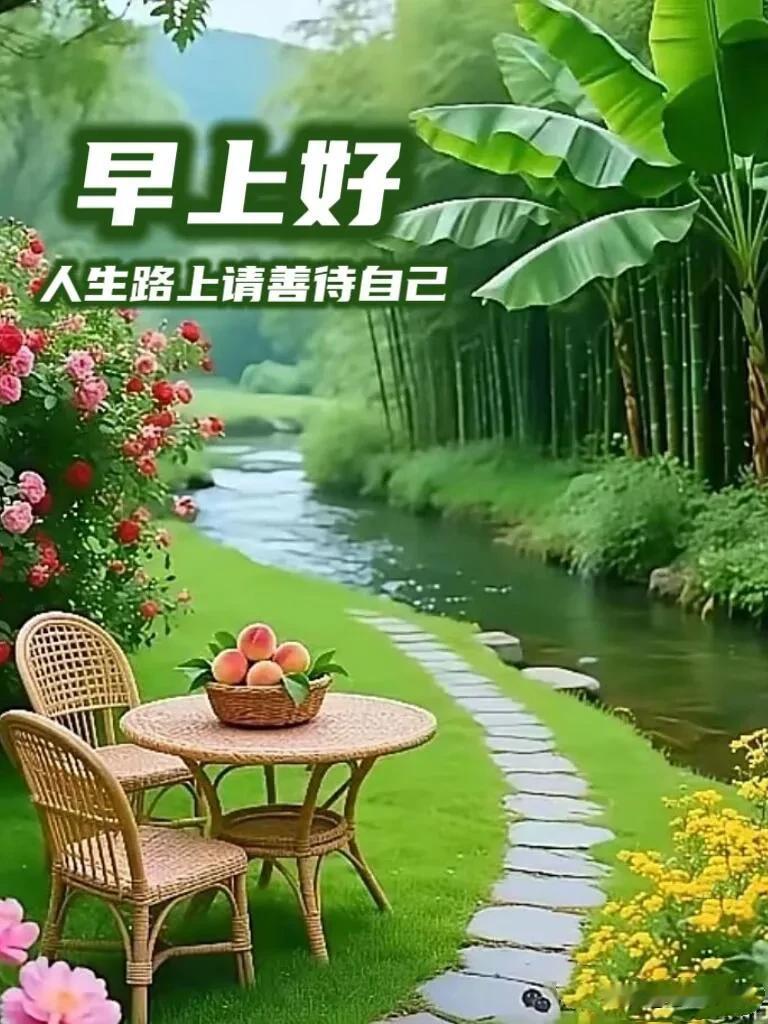 晨光洒落福气，愿三餐安稳，四季吉祥，一天舒心顺遂。