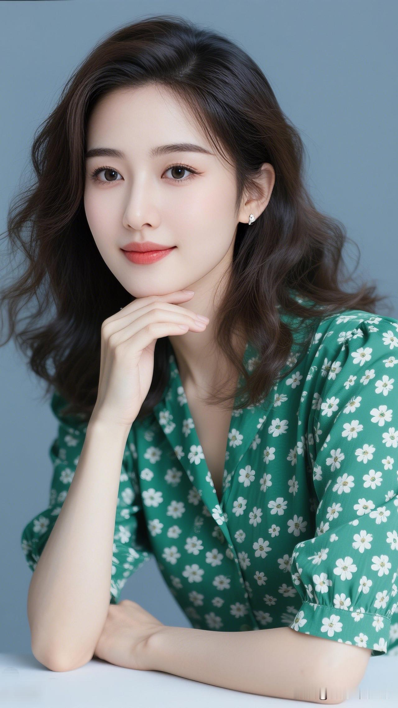 温柔甜美的少女，绿花衬衫，清新自然，微笑迷人。什么样的女人让男人看了就心动