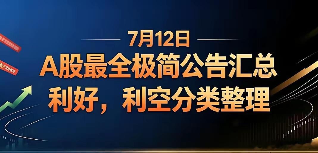 7月12日A股最全极简公告汇总，利好，利空分类整理一、利好公告业绩预增/扭亏中国