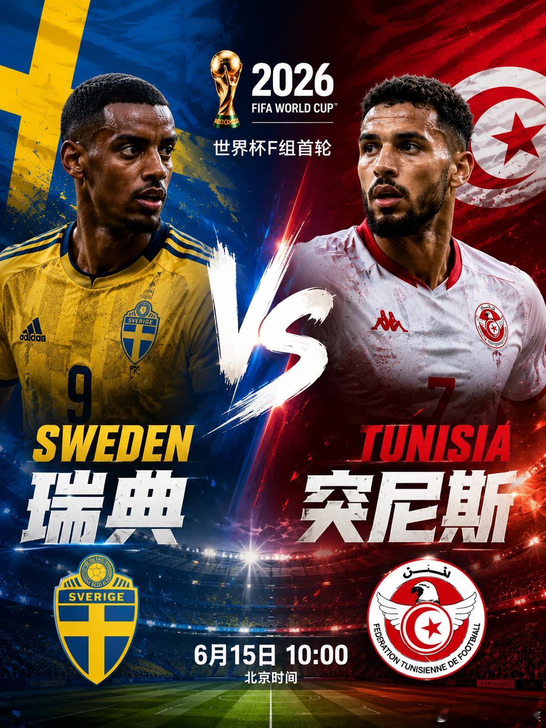 赛事前瞻：球队：瑞典vs突尼斯时间：6月15日310:002026世界杯F组首轮