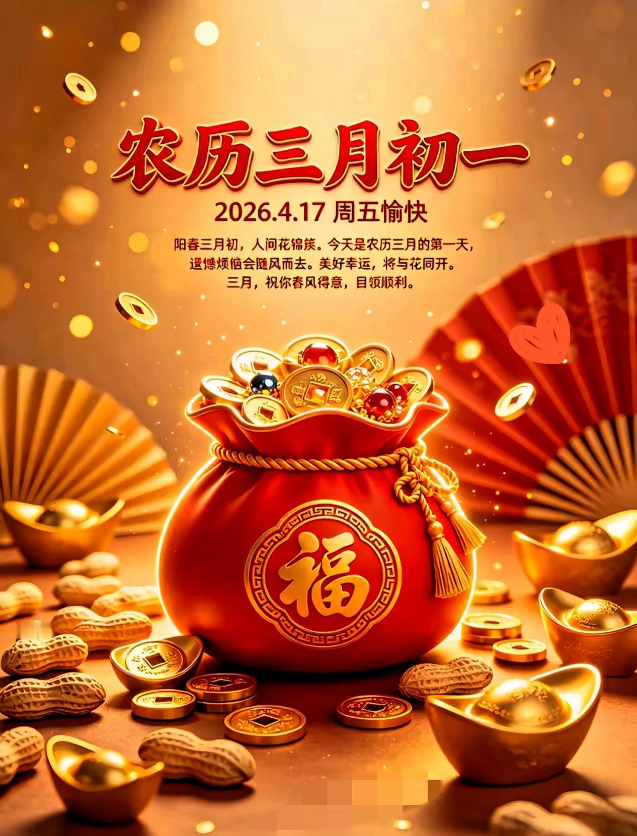 今日三月初一，做好三件事，为全家讨个财多福多！​今天是农历三月