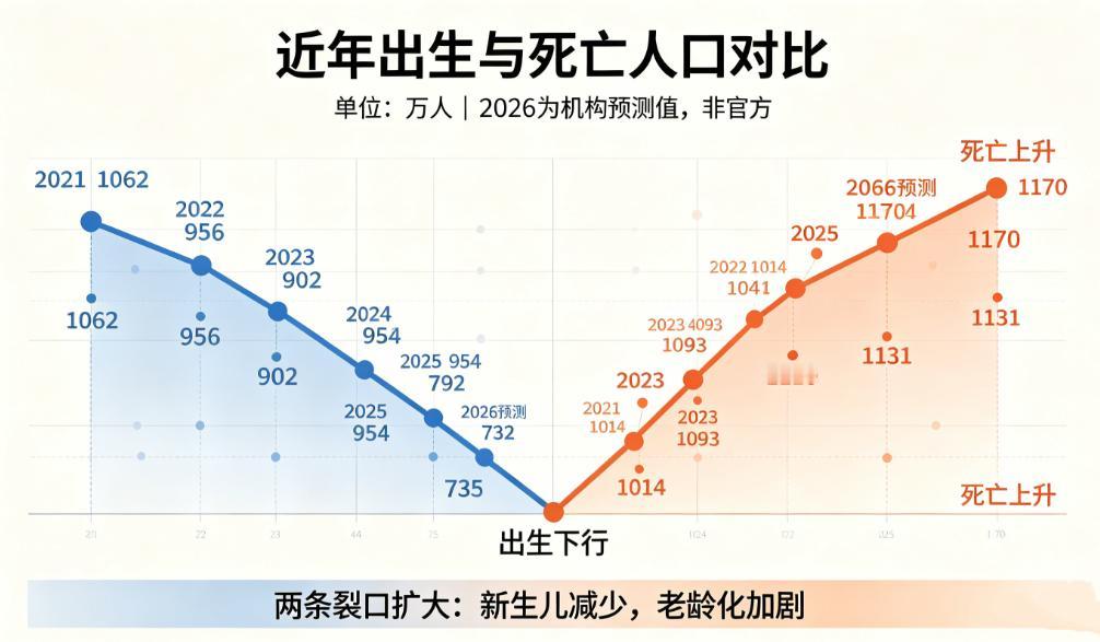 2025年出生人口刚跌破800万，到了2026年，市场上的一些人口预测已经把数字