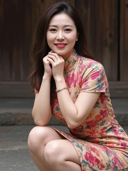 我认为这位女士的蹲姿优雅、旗袍美艳、笑容灿烂宛如画中人，这个事实可以证明她的魅力