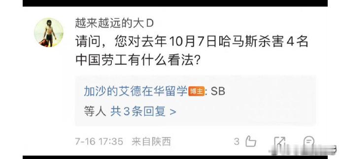 加沙的艾德，这个哈马斯继续在西安嚎叫，现在嚎叫得似乎含蓄一些，没有直接说要灭掉以