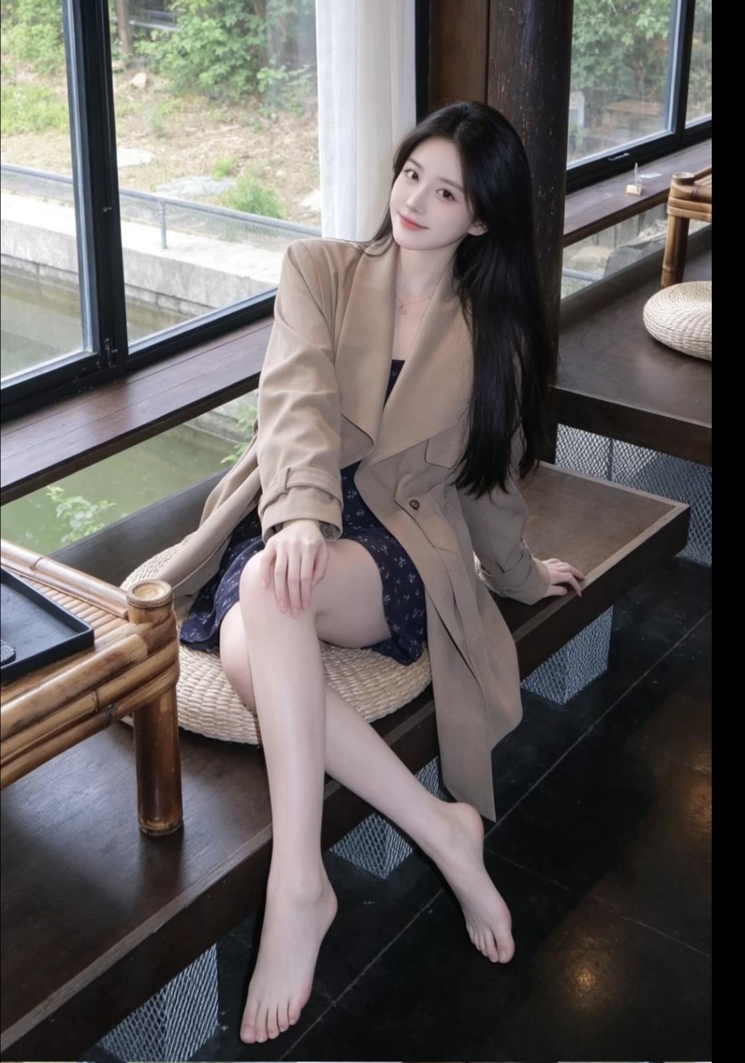 真正的气质，不需要繁复堆砌。卡其长款风衣内搭碎花短裙，冷暖色调柔和相融。利落风
