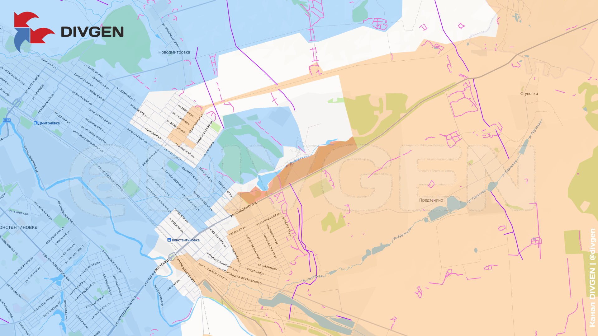康斯坦丁诺夫卡，南部集群突击队已进入东南角的“化学家”园艺合作社，并且伸出一条触