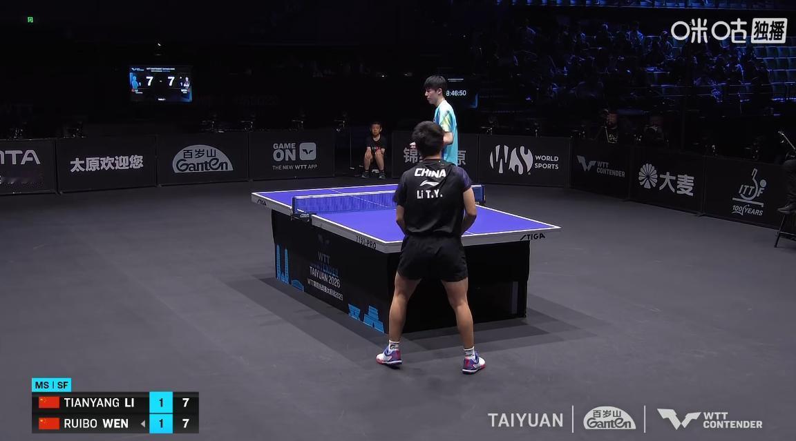 坏了，温瑞博不会要输球？没想到李天阳这么有韧性，他的旋转和回球质量非常高，