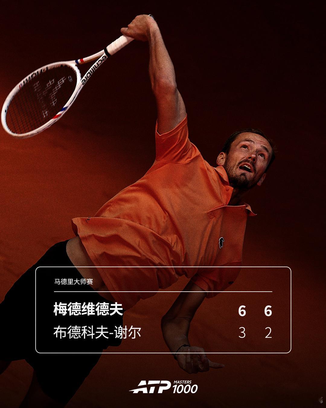 梅德维德夫强势晋级🔥ATP1000马德里大师赛第三轮，7号种子梅德维德夫直落