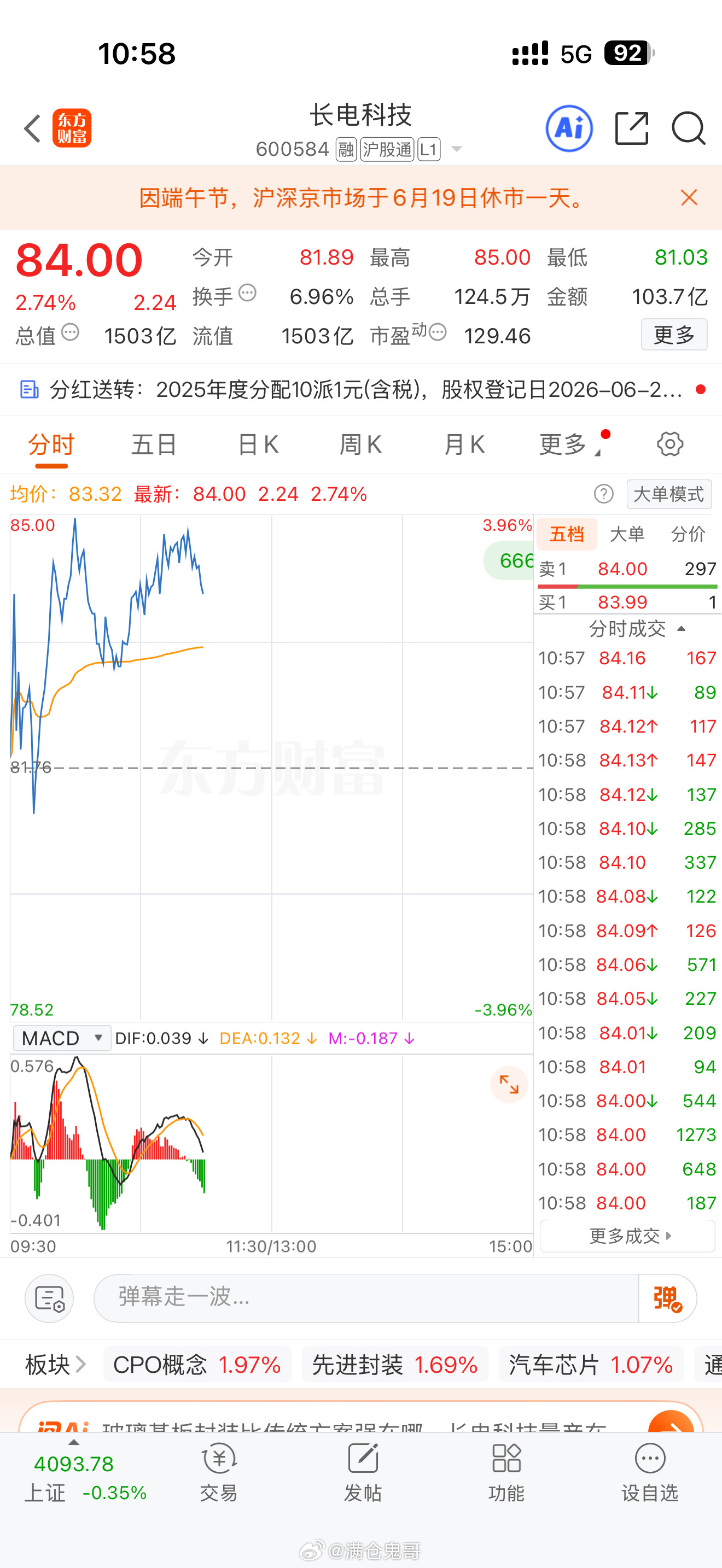 兄弟们，新战车，长电科技600584。干就对了。收到点个赞回复178a股