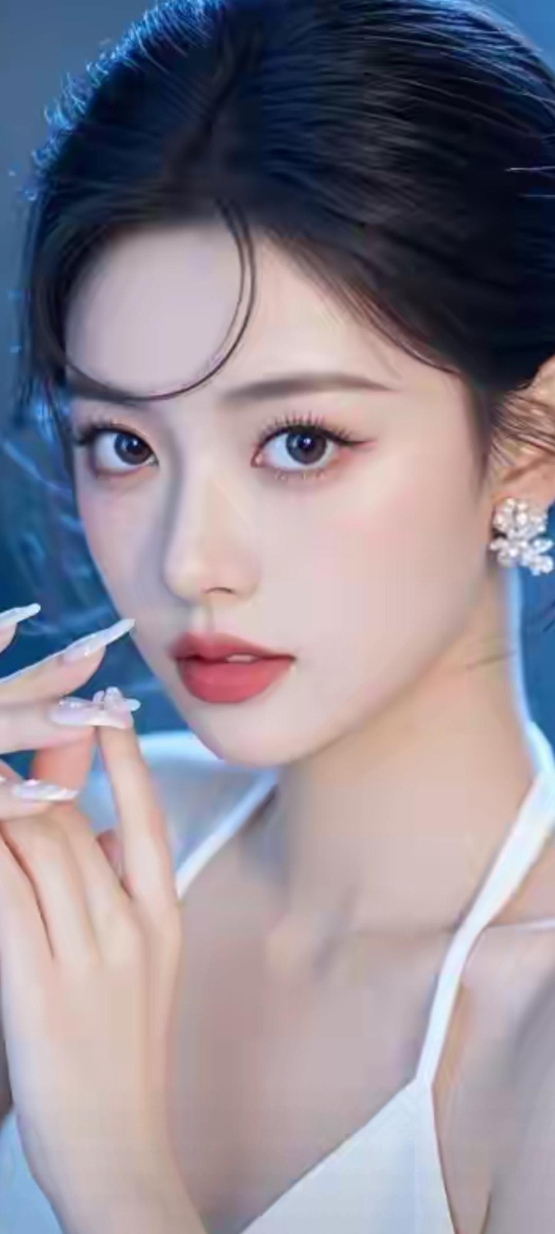 优雅女神，精致妆容，闪耀耳环，白裙飘飘，气质非凡