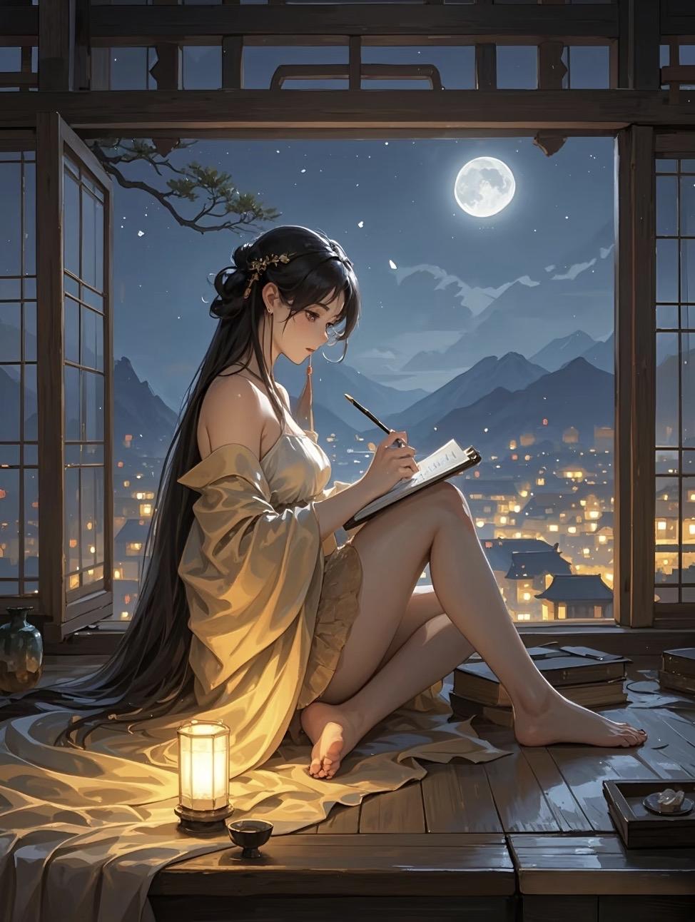 上联：明月窗前窥墨客下联：清风砚底戏残荷