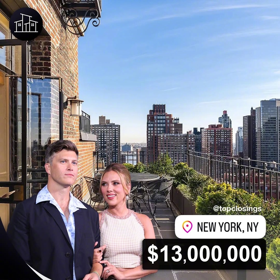 斯嘉丽·约翰逊与丈夫科林·乔斯特刚以约1,300万美元购入了一套纽约曼哈顿顶层复