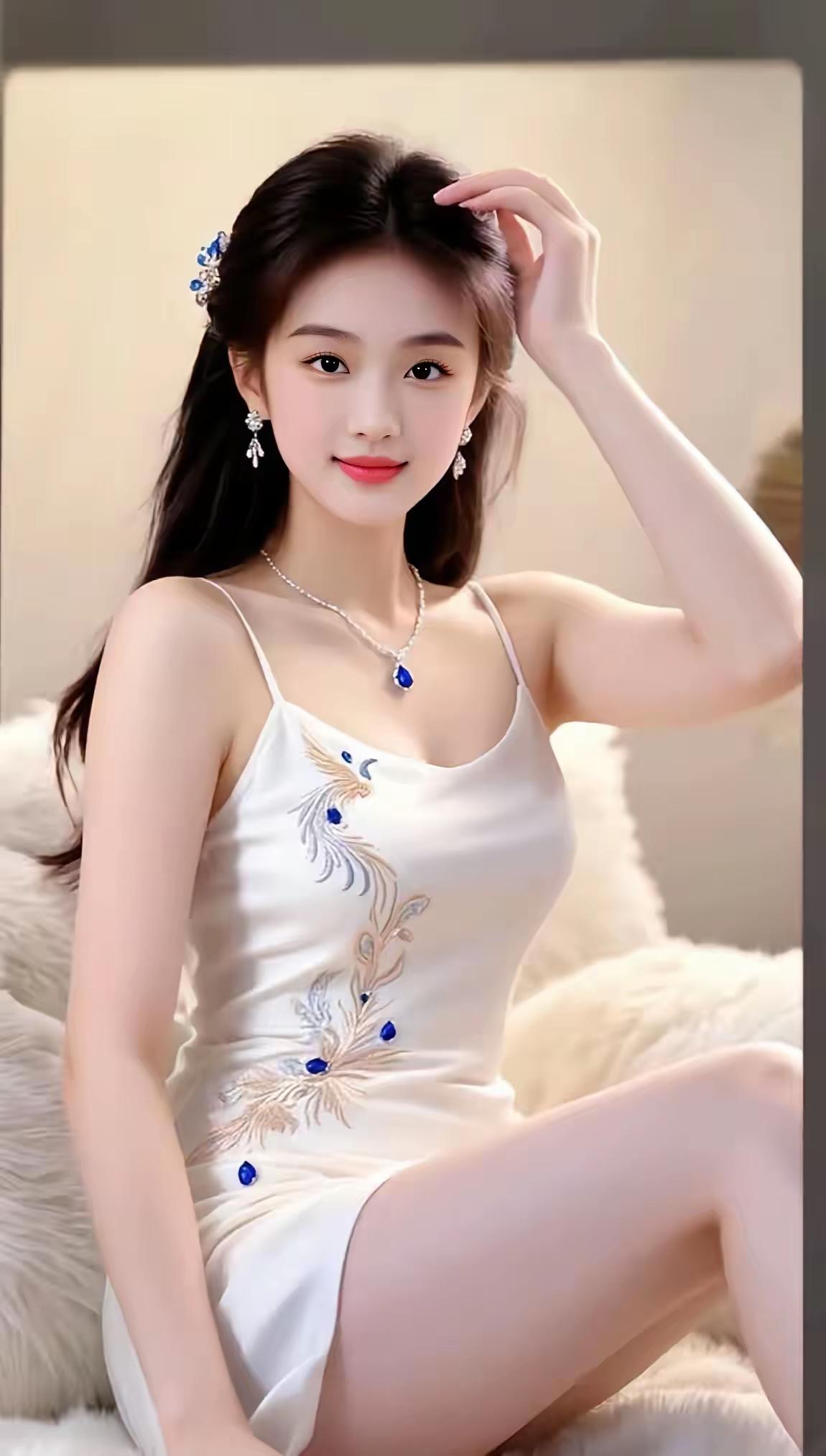 优雅白裙，梦幻少女心，精致妆容，甜美笑容，完美搭配，时尚穿搭，气质迷人